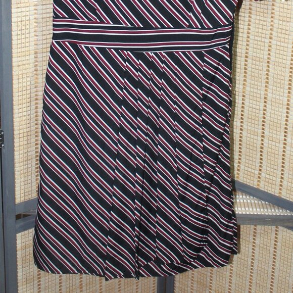 Downeast Deep Red, Black, & White Diagonal Striped Scoop Neck Dress - Picture 2 of 5